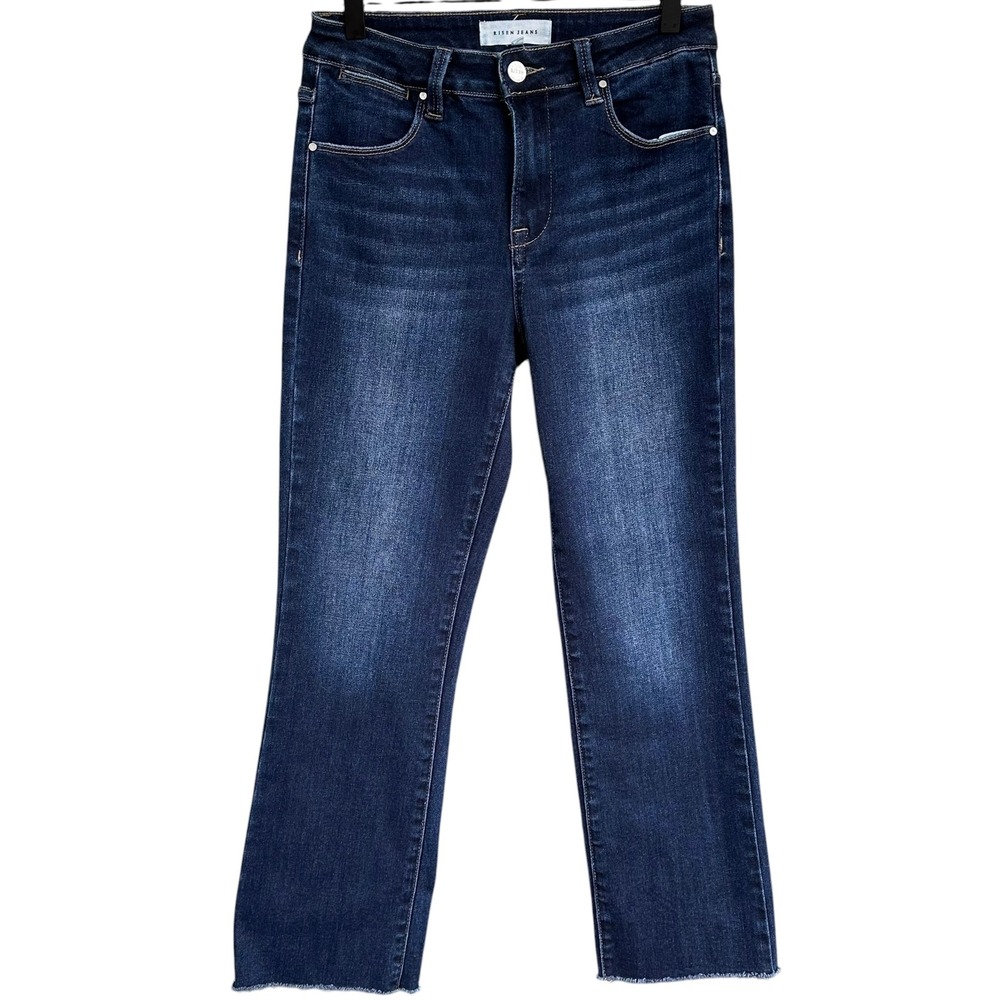 Risen John Mid Rise Straight Leg Raw Edge Jeans Dark Wash Cropped Size 5 27